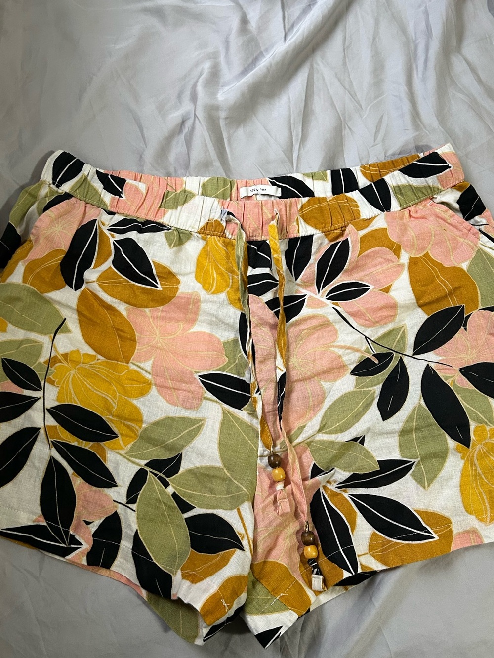 Rachel Zoe High-Waist Floral Drawstring 100% Linen Shorts